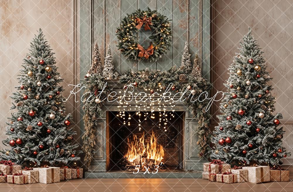 Kate Retro Christmas Tree Fireplace Backdrop Designed by Emetselch - Kate Backdrop AU