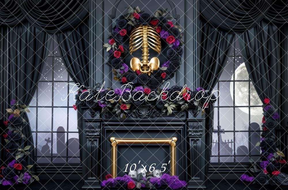 Kate Skeleton Room Fireplace Backdrop Halloween Designed by Mini MakeBelieve - Kate Backdrop AU