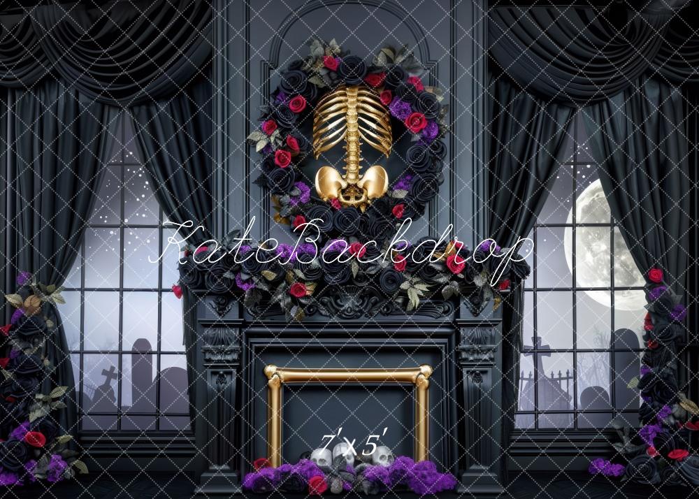 Kate Skeleton Room Fireplace Backdrop Halloween Designed by Mini MakeBelieve - Kate Backdrop AU