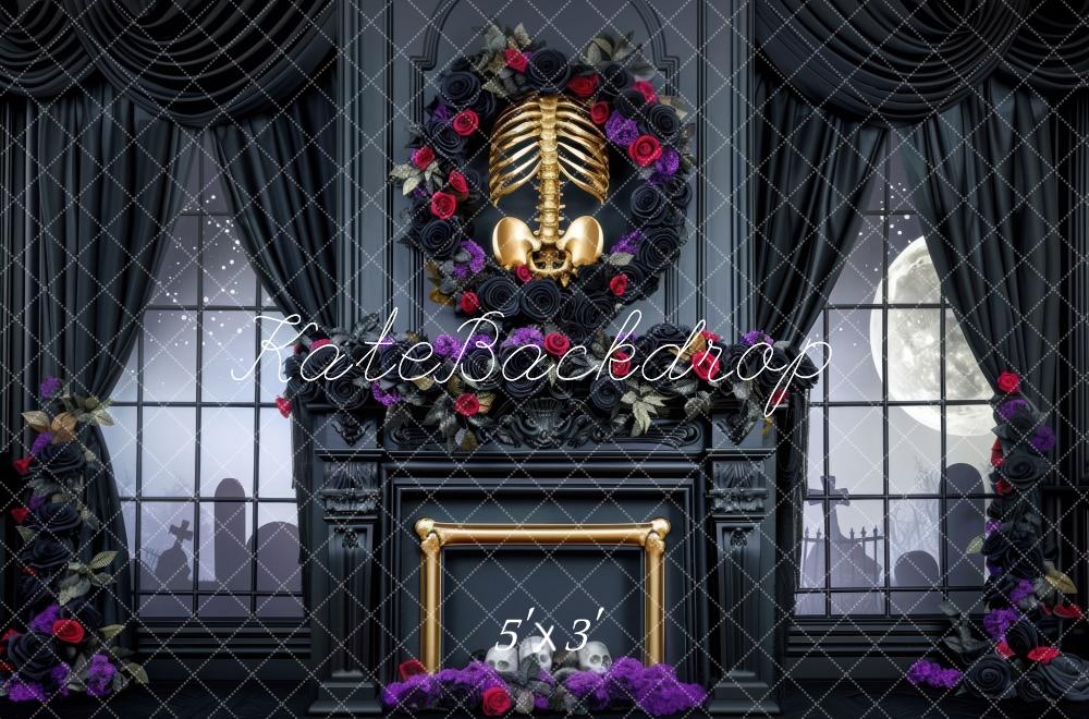 Kate Skeleton Room Fireplace Backdrop Halloween Designed by Mini MakeBelieve - Kate Backdrop AU