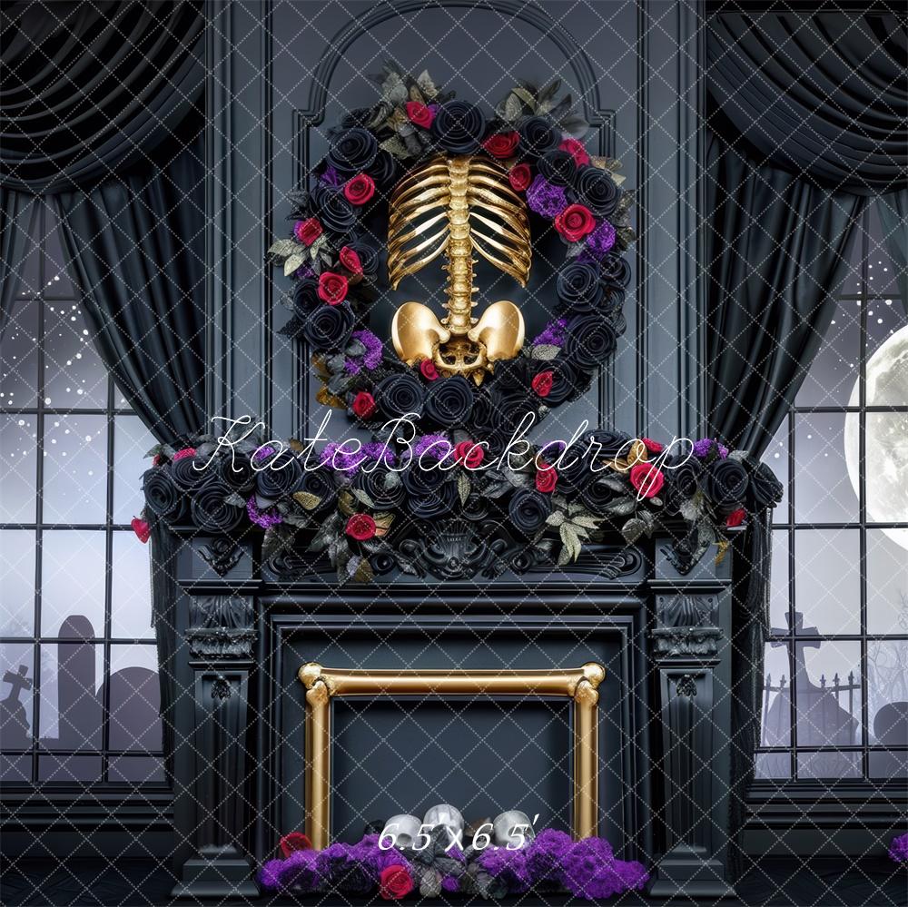 Kate Skeleton Room Fireplace Backdrop Halloween Designed by Mini MakeBelieve - Kate Backdrop AU