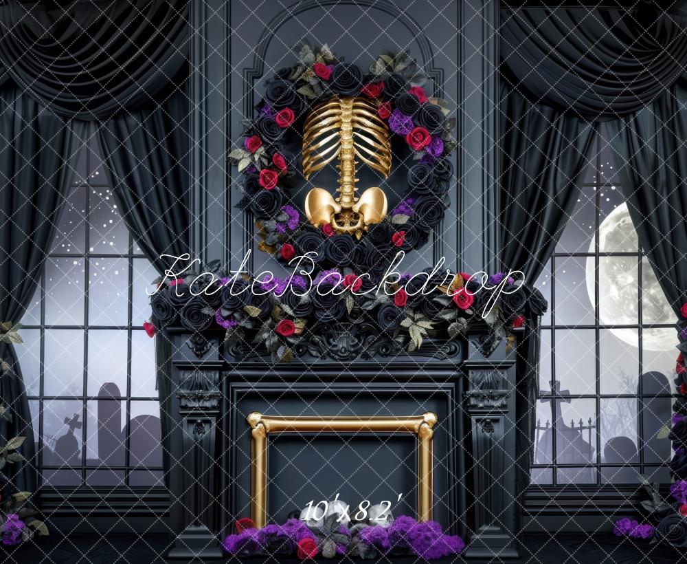 Kate Skeleton Room Fireplace Backdrop Halloween Designed by Mini MakeBelieve - Kate Backdrop AU