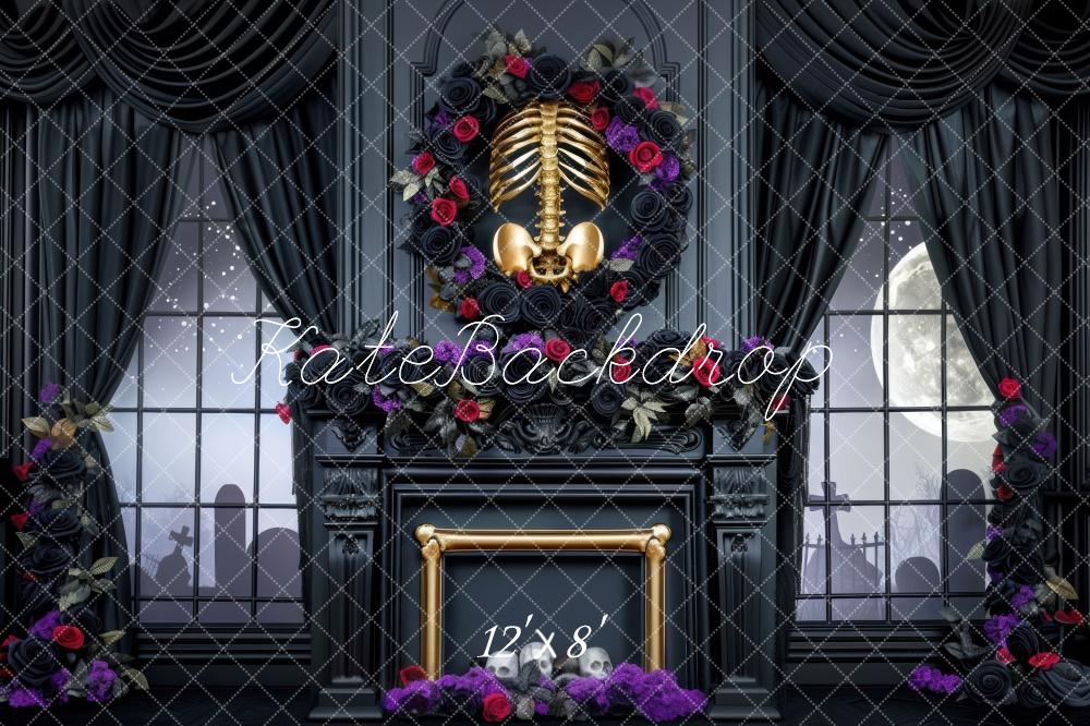 Kate Skeleton Room Fireplace Backdrop Halloween Designed by Mini MakeBelieve - Kate Backdrop AU