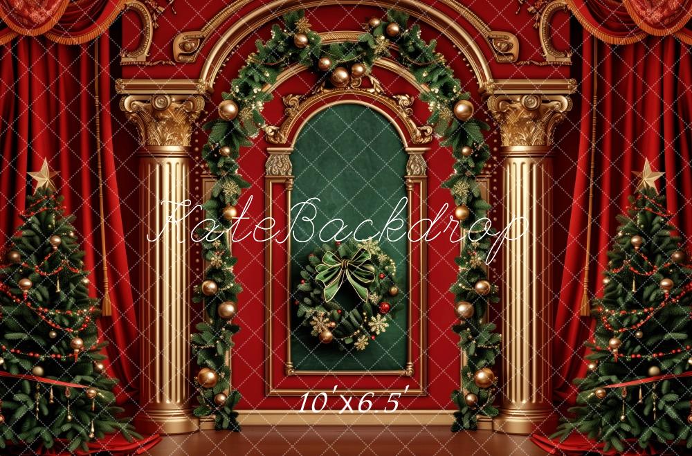 Kate Elegant Christmas Garland Trees Backdrop Designed by Patty Robert - Kate Backdrop AU