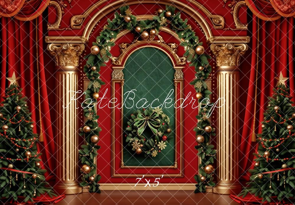 Kate Elegant Christmas Garland Trees Backdrop Designed by Patty Robert - Kate Backdrop AU