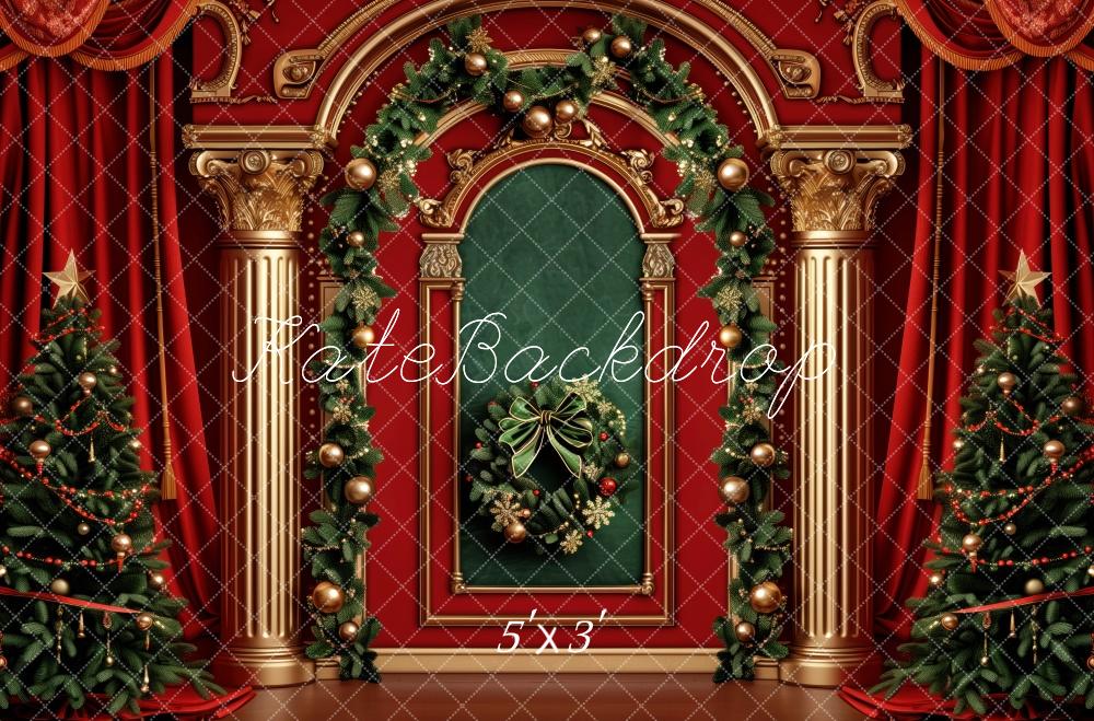 Kate Elegant Christmas Garland Trees Backdrop Designed by Patty Robert - Kate Backdrop AU