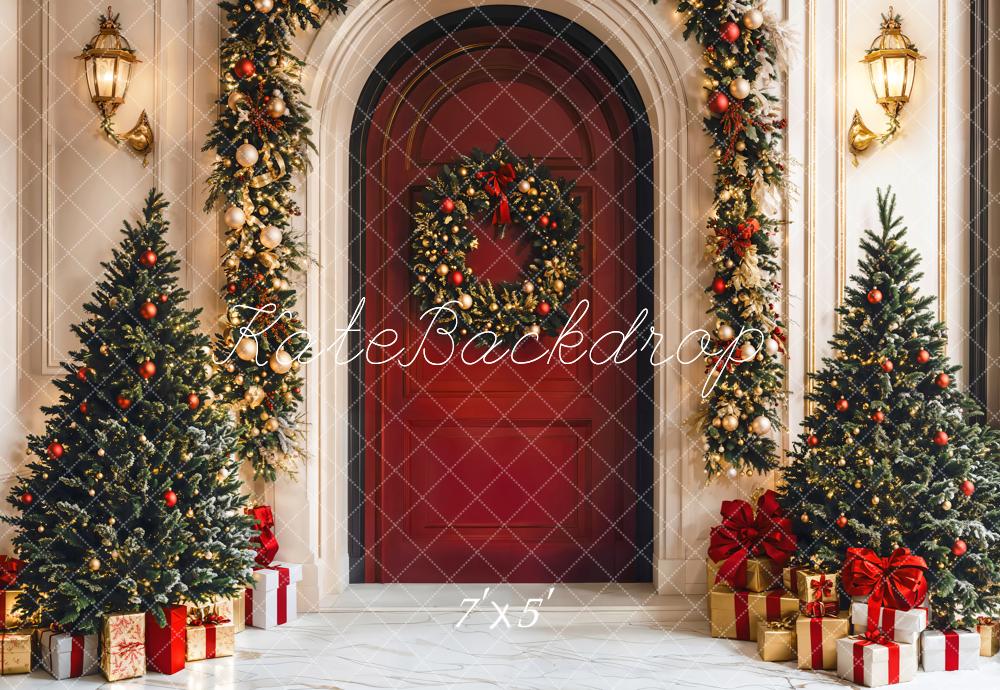 Kate Christmas Tree Red Door Backdrop Designed by Emetselch - Kate Backdrop AU