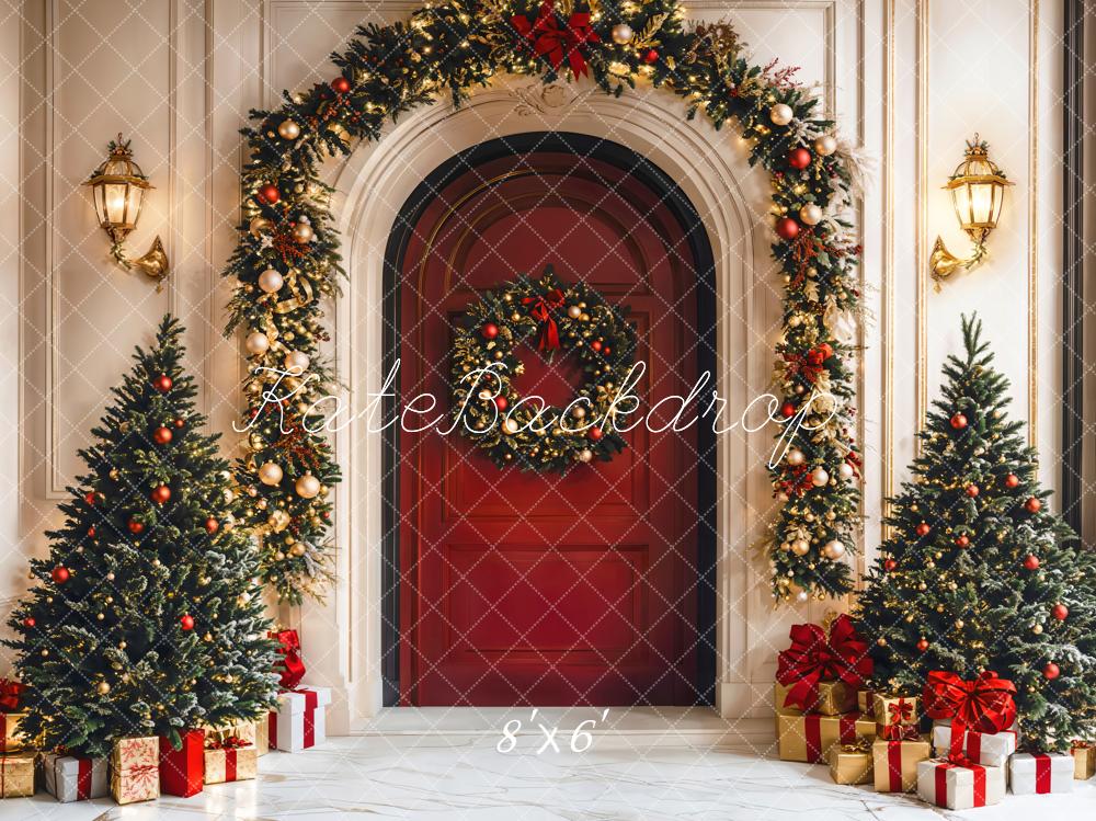 Kate Christmas Tree Red Door Backdrop Designed by Emetselch - Kate Backdrop AU