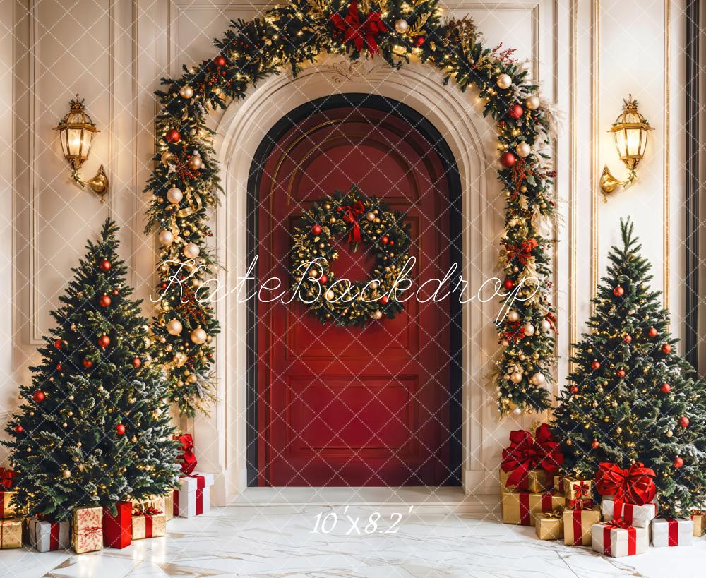 Kate Christmas Tree Red Door Backdrop Designed by Emetselch - Kate Backdrop AU