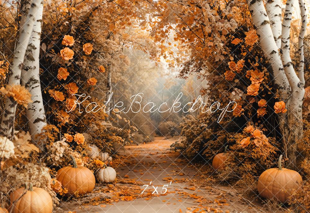 Kate Autumn Backdrop Maple Forest Flowers Pumpkin Designed by Emetselch