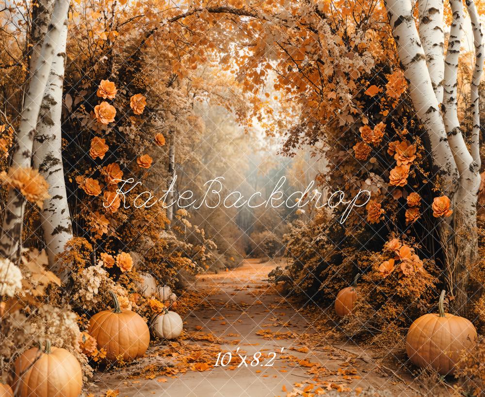 Kate Autumn Backdrop Maple Forest Flowers Pumpkin Designed by Emetselch