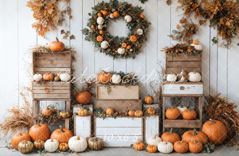 Kate Fall Pumpkins Wreath Wood Box Backdrop Designed by Emetselch - Kate Backdrop AU
