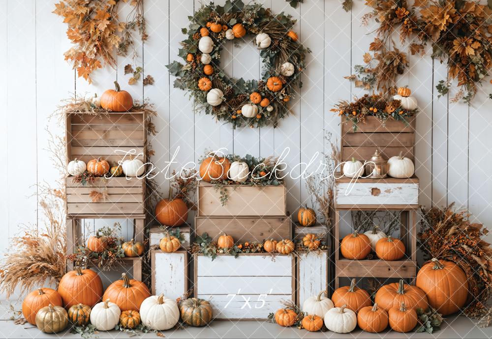 Kate Fall Pumpkins Wreath Wood Box Backdrop Designed by Emetselch - Kate Backdrop AU