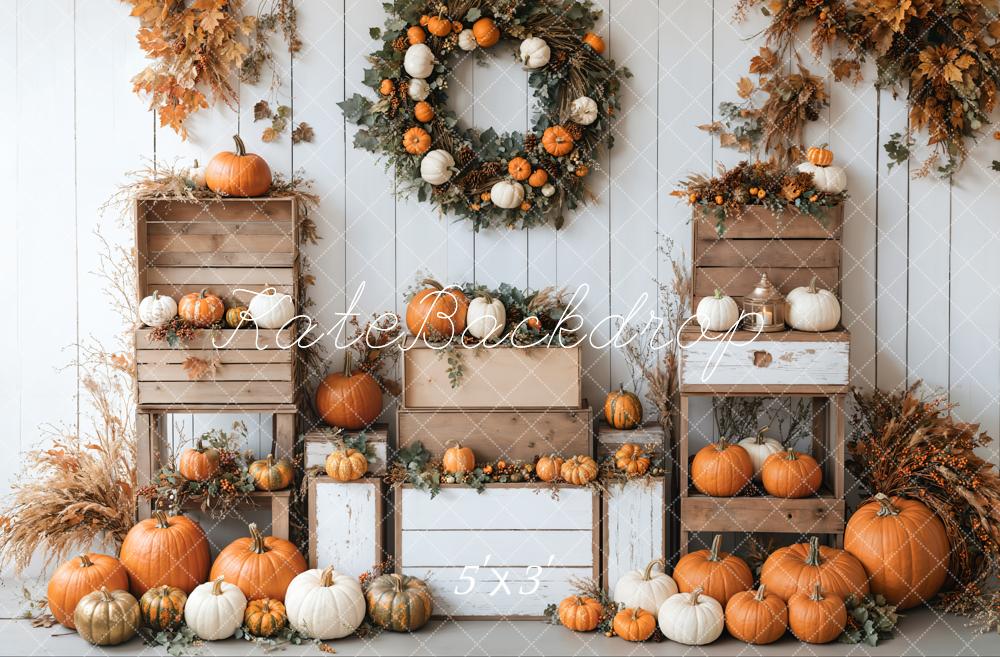 Kate Fall Pumpkins Wreath Wood Box Backdrop Designed by Emetselch - Kate Backdrop AU