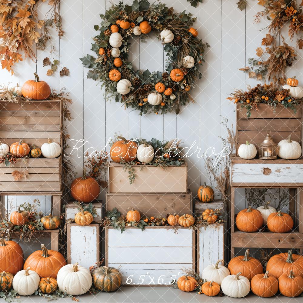 Kate Fall Pumpkins Wreath Wood Box Backdrop Designed by Emetselch - Kate Backdrop AU