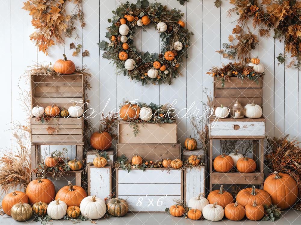 Kate Fall Pumpkins Wreath Wood Box Backdrop Designed by Emetselch - Kate Backdrop AU