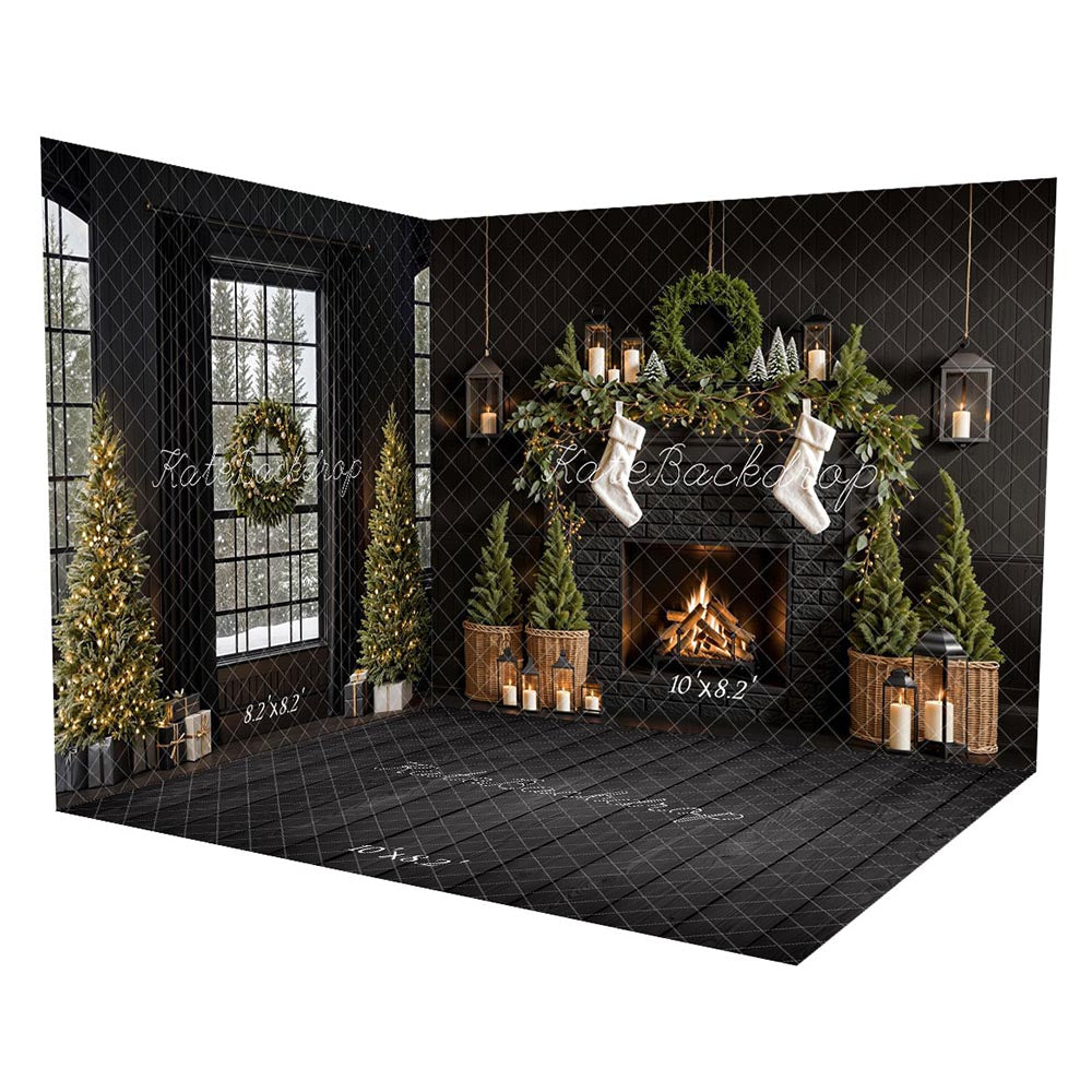 Kate Black Christmas Fireplace Room Set(8ftx8ft&10ftx8ft&8ftx10ft) - Kate Backdrop AU