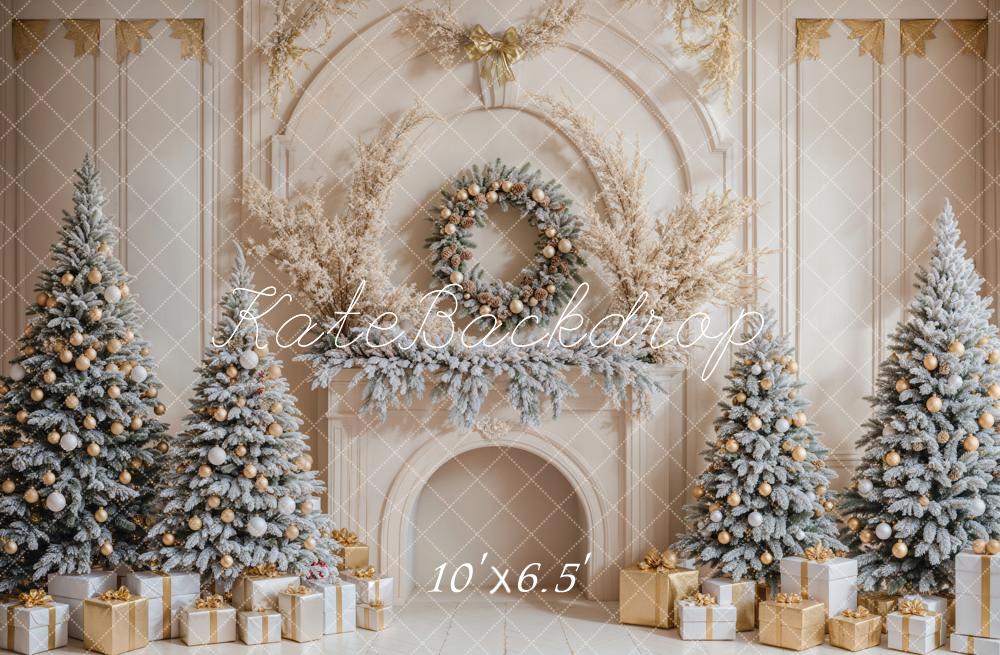 Kate Christmas Trees Backdrop Gifts Retro Fireplace Designed by Emetselch - Kate Backdrop AU
