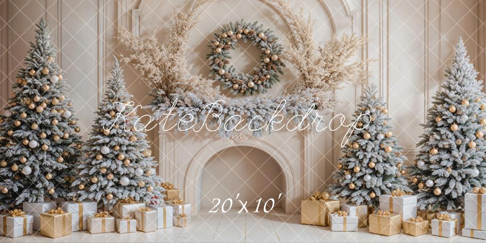 Kate Christmas Trees Backdrop Gifts Retro Fireplace Designed by Emetselch - Kate Backdrop AU