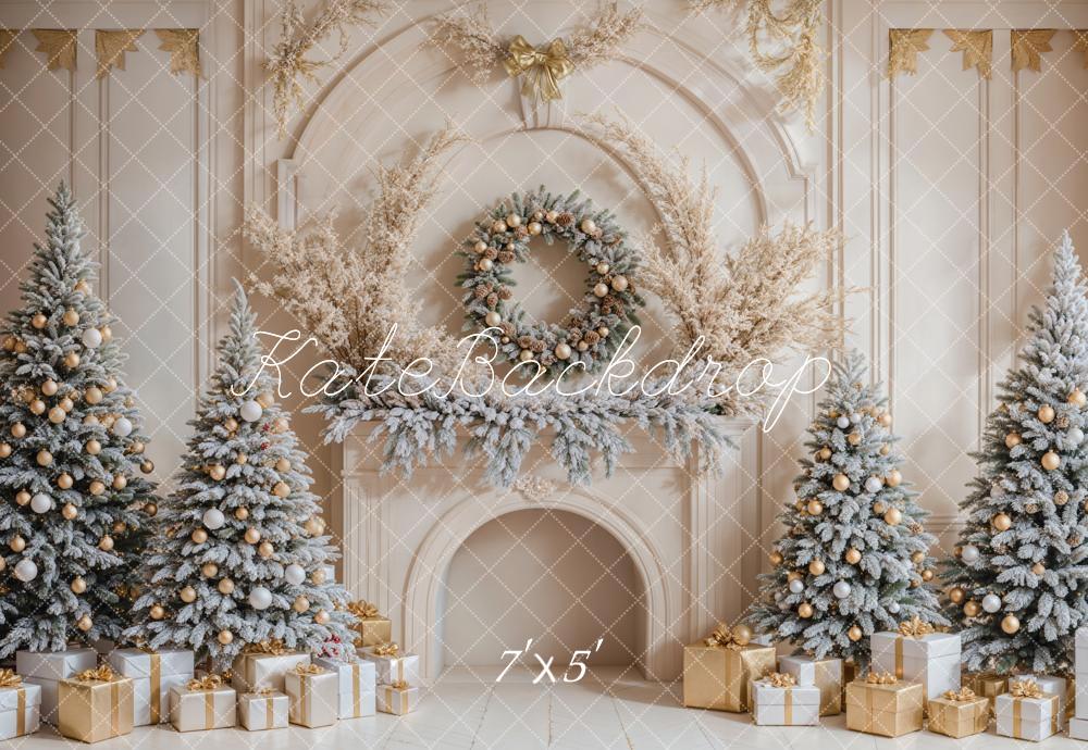 Kate Christmas Trees Backdrop Gifts Retro Fireplace Designed by Emetselch - Kate Backdrop AU