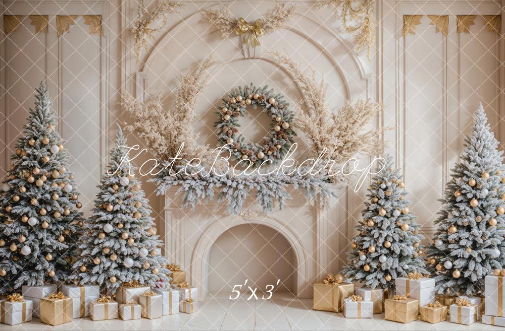 Kate Christmas Trees Backdrop Gifts Retro Fireplace Designed by Emetselch - Kate Backdrop AU