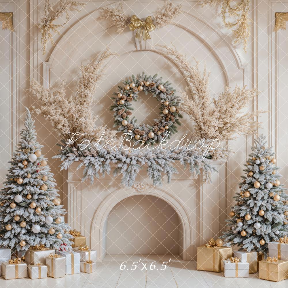 Kate Christmas Trees Backdrop Gifts Retro Fireplace Designed by Emetselch - Kate Backdrop AU