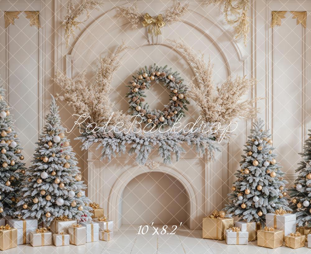 Kate Christmas Trees Backdrop Gifts Retro Fireplace Designed by Emetselch - Kate Backdrop AU