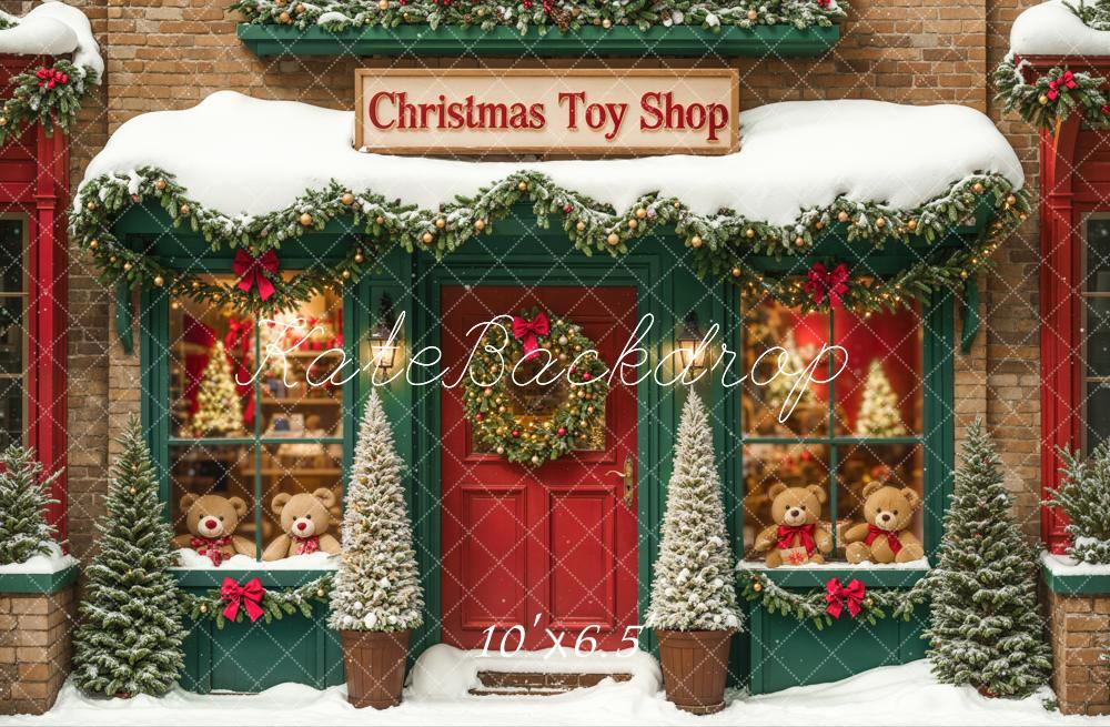 Kate Christmas Toy Shop Backdrop Snow Green Designed by Emetselch - Kate Backdrop AU