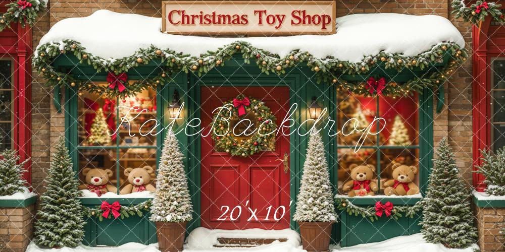 Kate Christmas Toy Shop Backdrop Snow Green Designed by Emetselch - Kate Backdrop AU