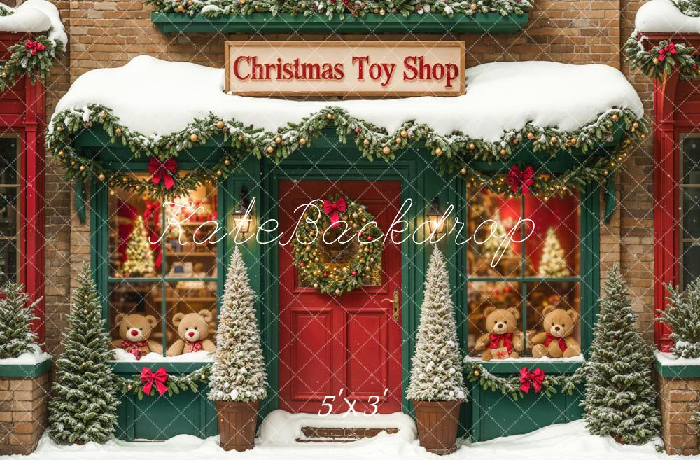 Kate Christmas Toy Shop Backdrop Snow Green Designed by Emetselch - Kate Backdrop AU
