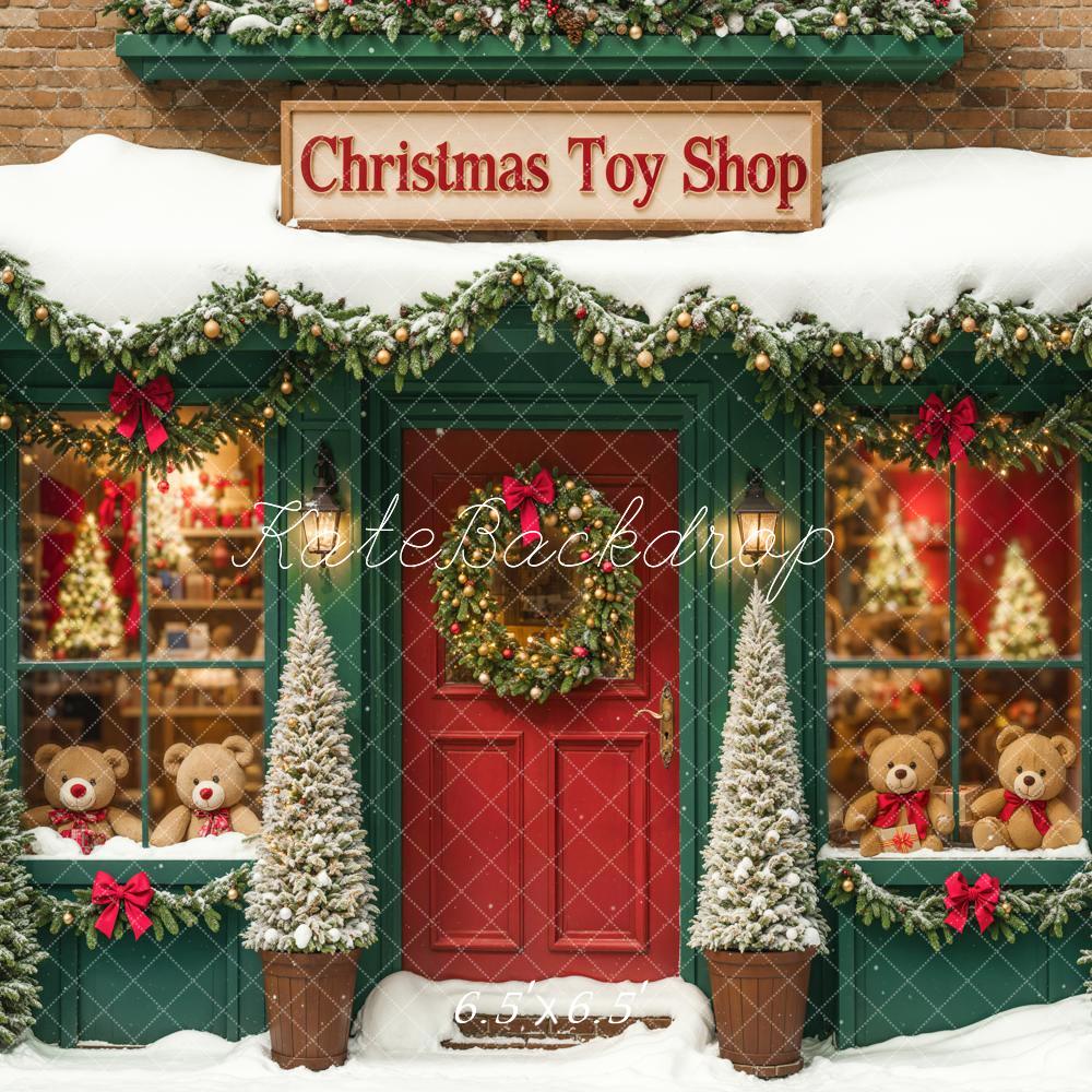 Kate Christmas Toy Shop Backdrop Snow Green Designed by Emetselch - Kate Backdrop AU