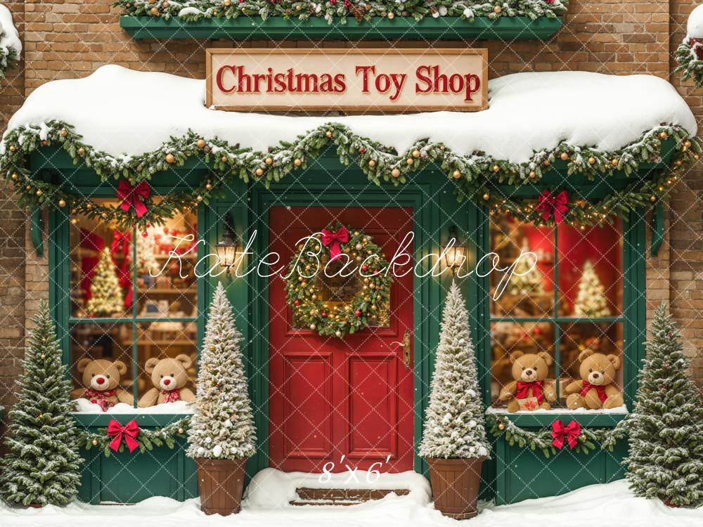 Kate Christmas Toy Shop Backdrop Snow Green Designed by Emetselch - Kate Backdrop AU