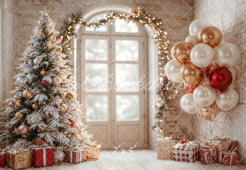 Kate Christmas Tree Balloons Arch Door Backdrop Designed by Emetselch - Kate Backdrop AU