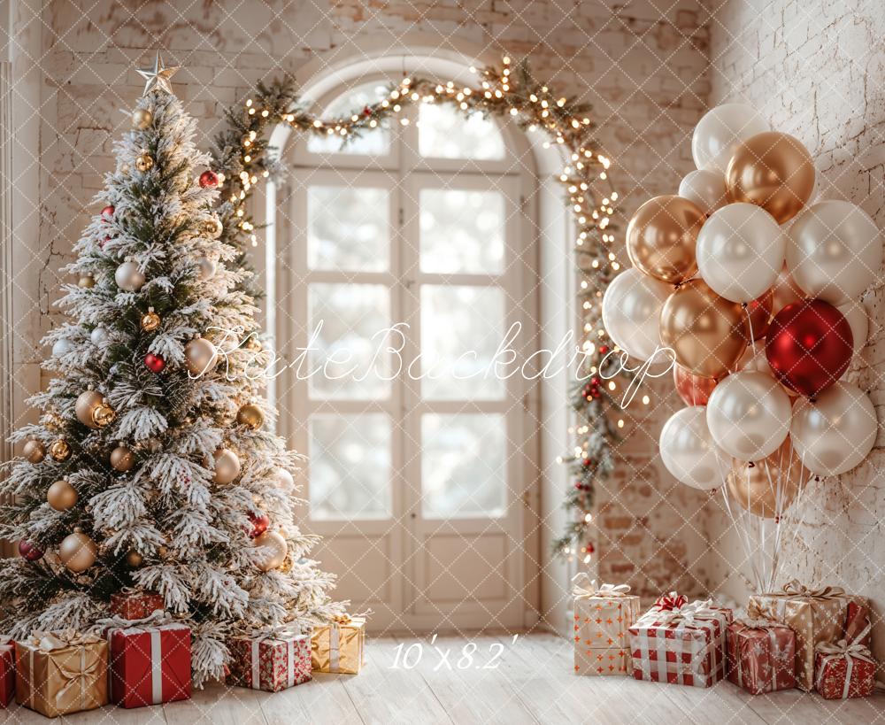 Kate Christmas Tree Balloons Arch Door Backdrop Designed by Emetselch - Kate Backdrop AU