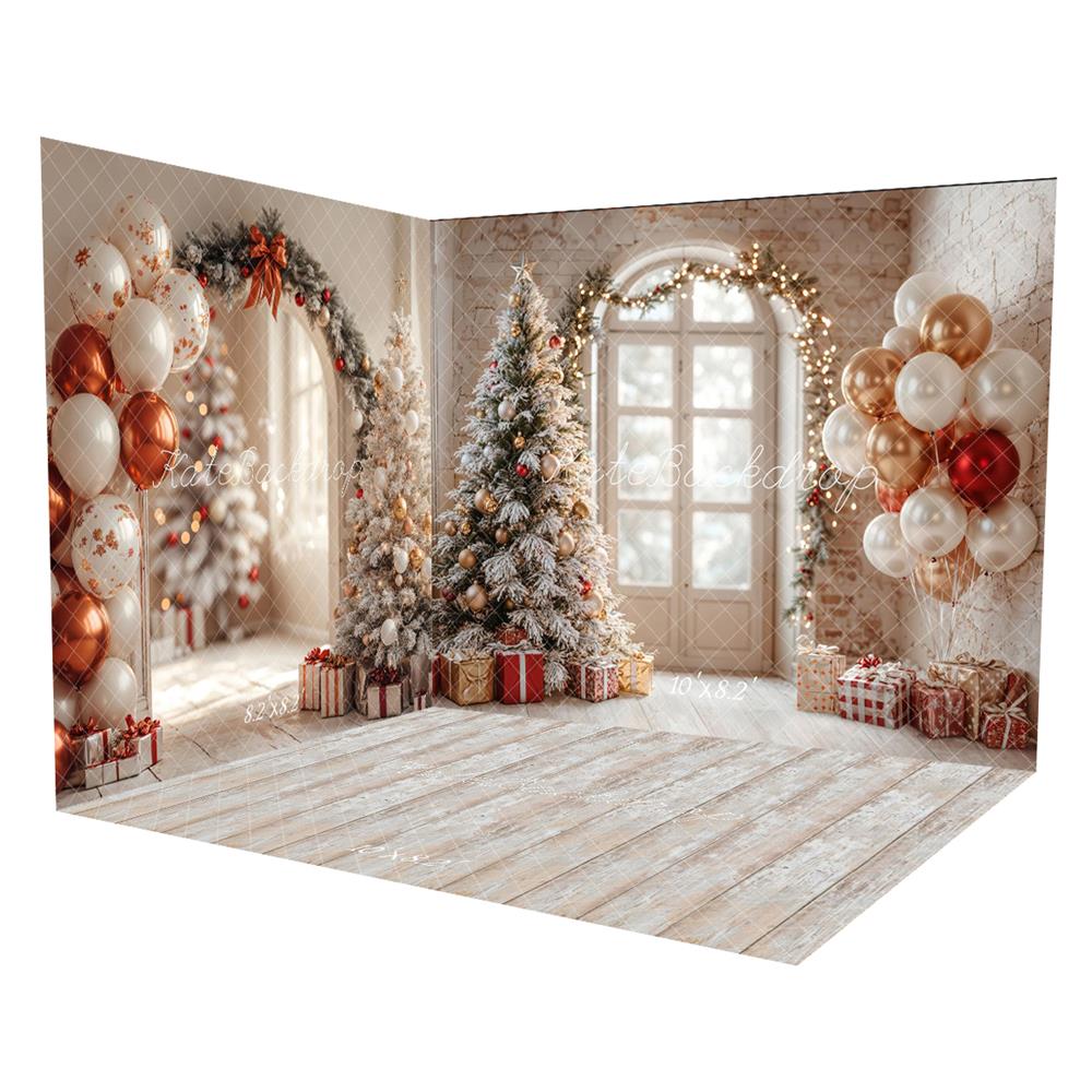 Kate Christmas Tree Balloons Arch Window Door Backdorp Room Set(8ftx8ft&10ftx8ft&8ftx10ft) - Kate Backdrop AU