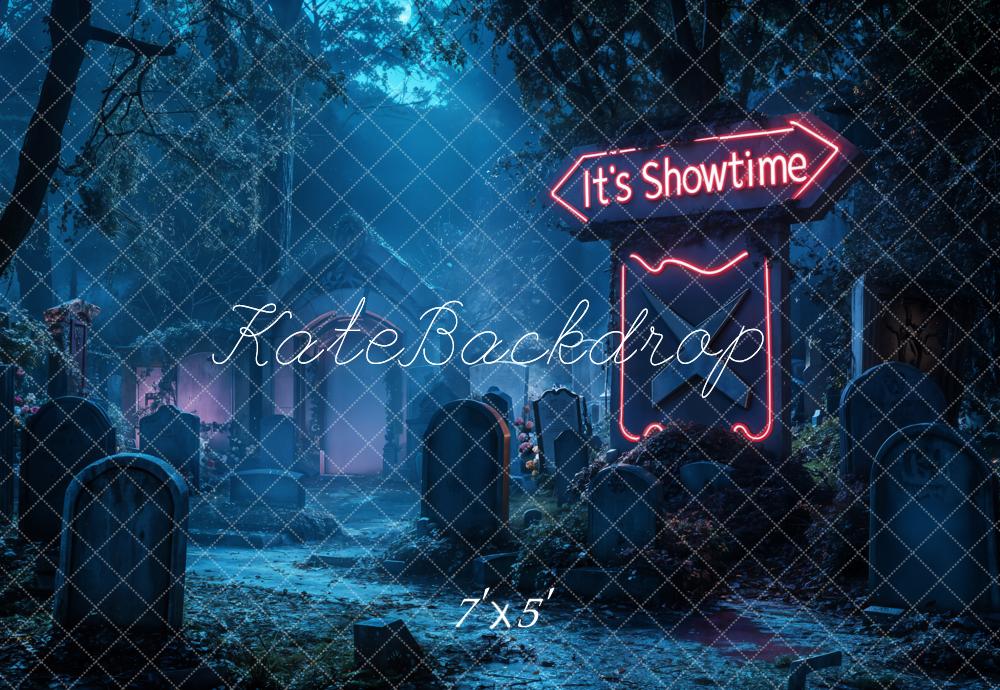 Kate Halloween Backdrop Neon Graveyard Night Designed by Emetselch