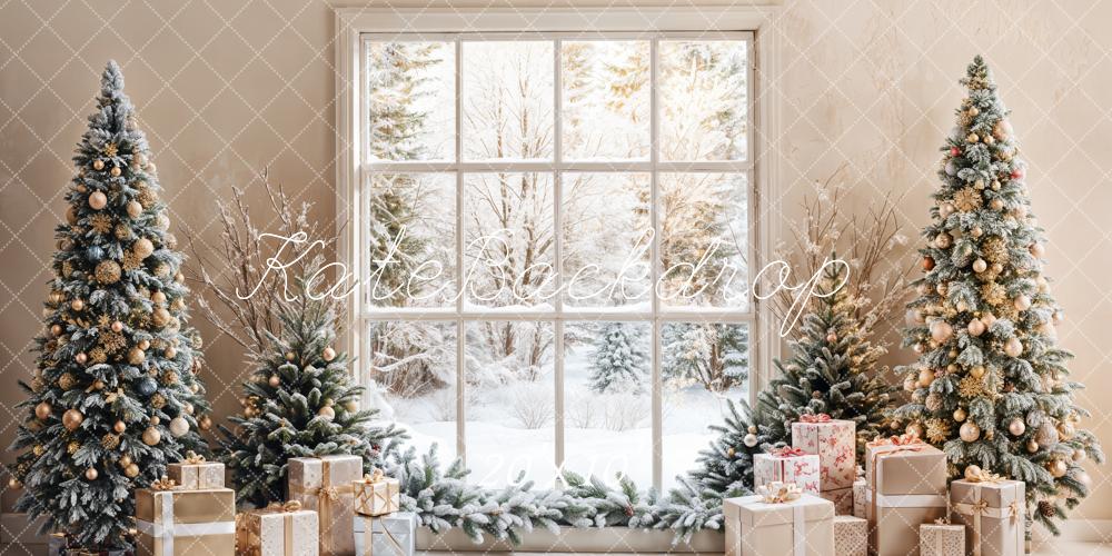 Kate Christmas Trees Snow Window Backdrop Designed by Emetselch - Kate Backdrop AU