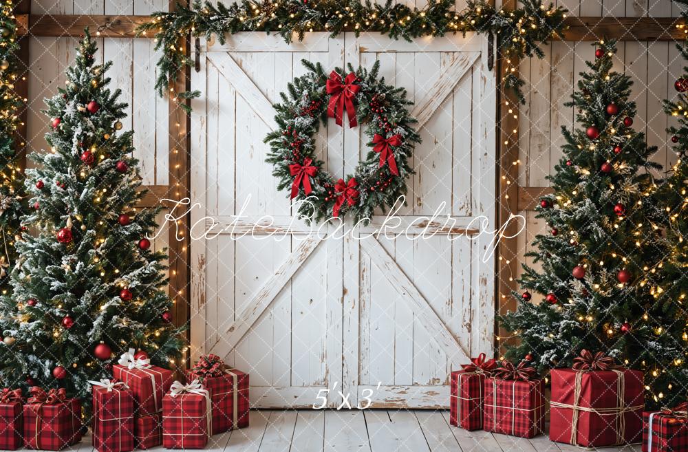 Kate Christmas Tree White Barn Door Backdrop Designed by Emetselch - Kate Backdrop AU