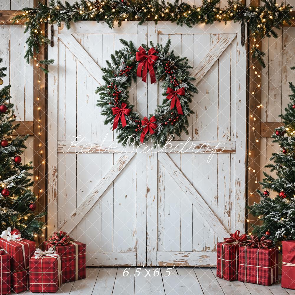 Kate Christmas Tree White Barn Door Backdrop Designed by Emetselch - Kate Backdrop AU