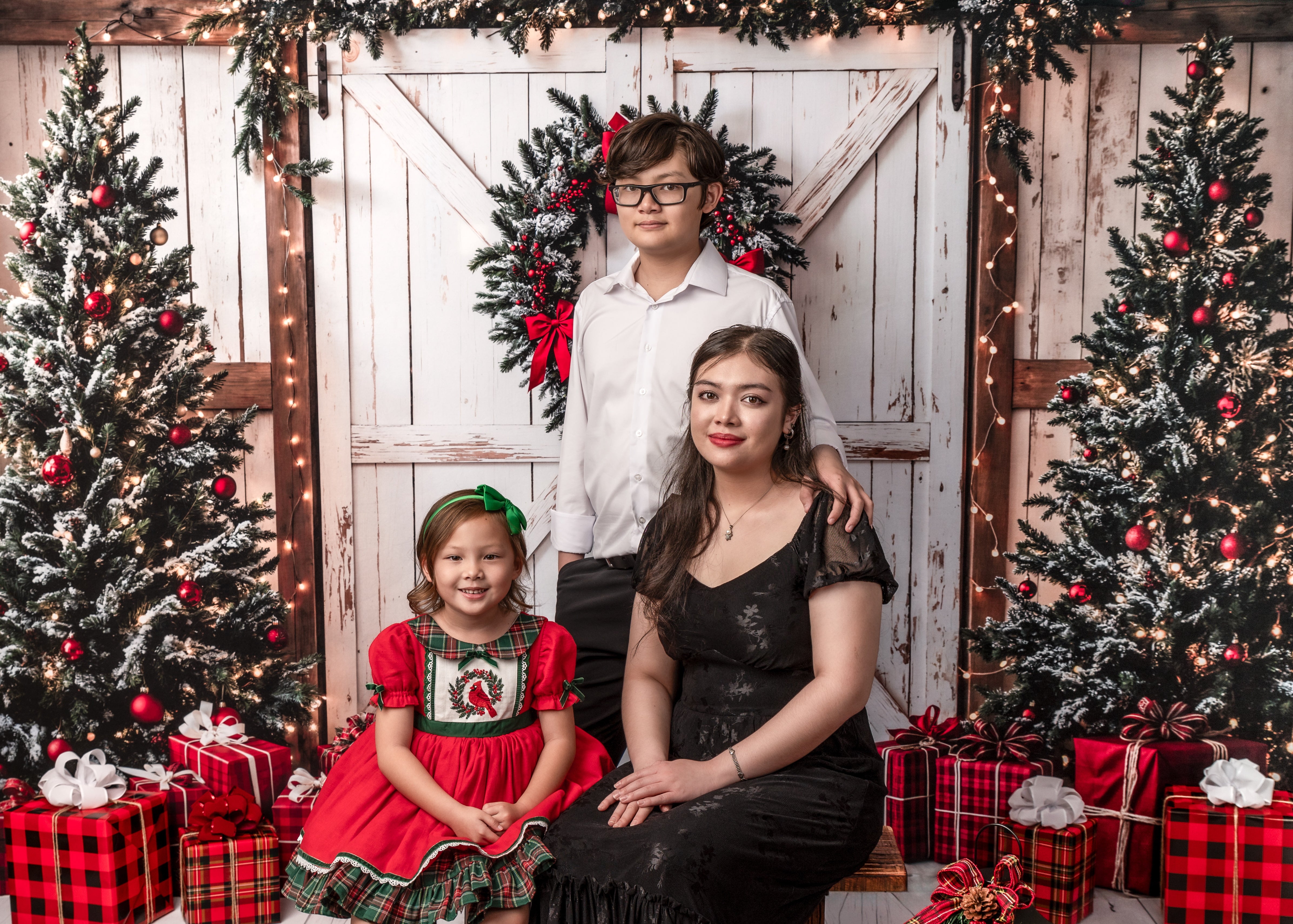 Kate Christmas Tree White Barn Door Backdrop Designed by Emetselch - Kate Backdrop AU