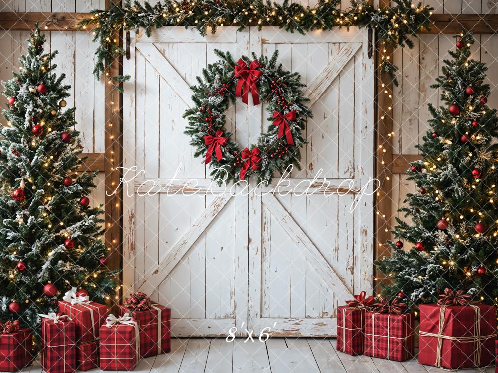 Kate Christmas Tree White Barn Door Backdrop Designed by Emetselch - Kate Backdrop AU