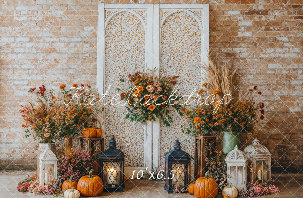 Kate Fall Floral Brick Wall Backdrop Designed by Emetselch