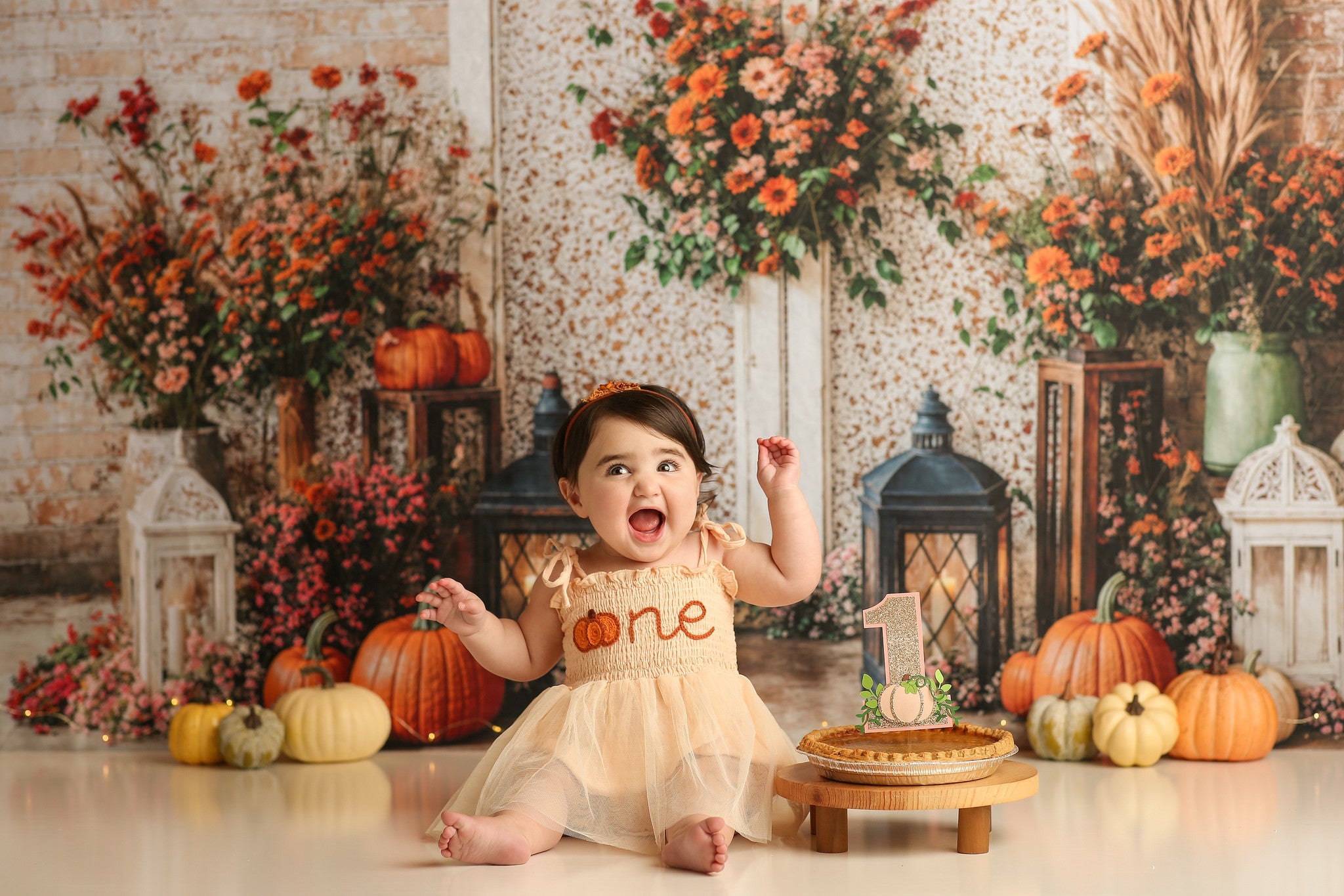 Kate Fall Floral Brick Wall Backdrop Designed by Emetselch