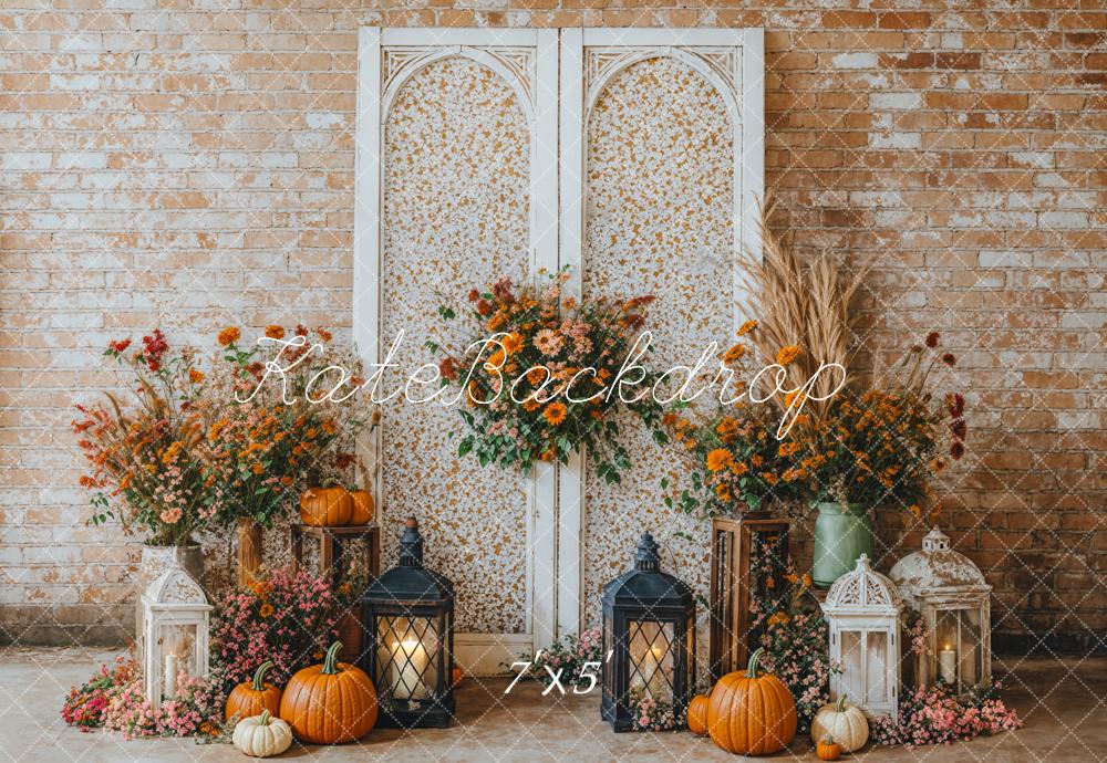 Kate Fall Floral Brick Wall Backdrop Designed by Emetselch