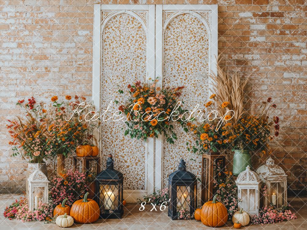 Kate Fall Floral Brick Wall Backdrop Designed by Emetselch
