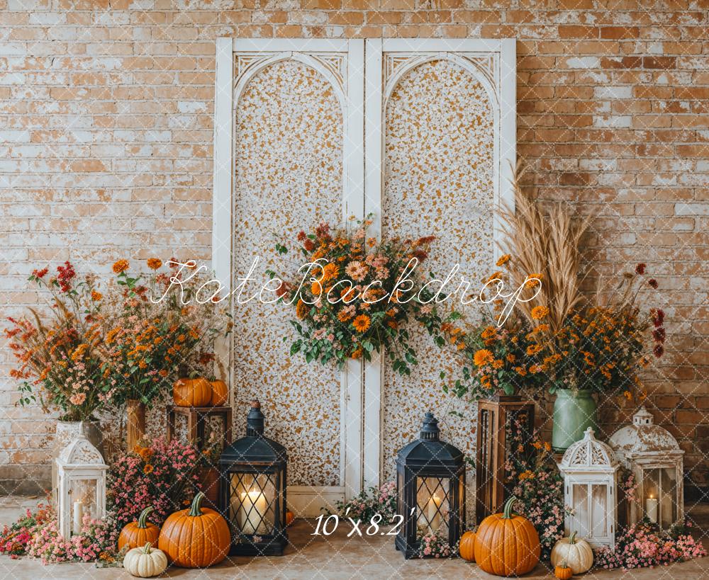 Kate Fall Floral Brick Wall Backdrop Designed by Emetselch