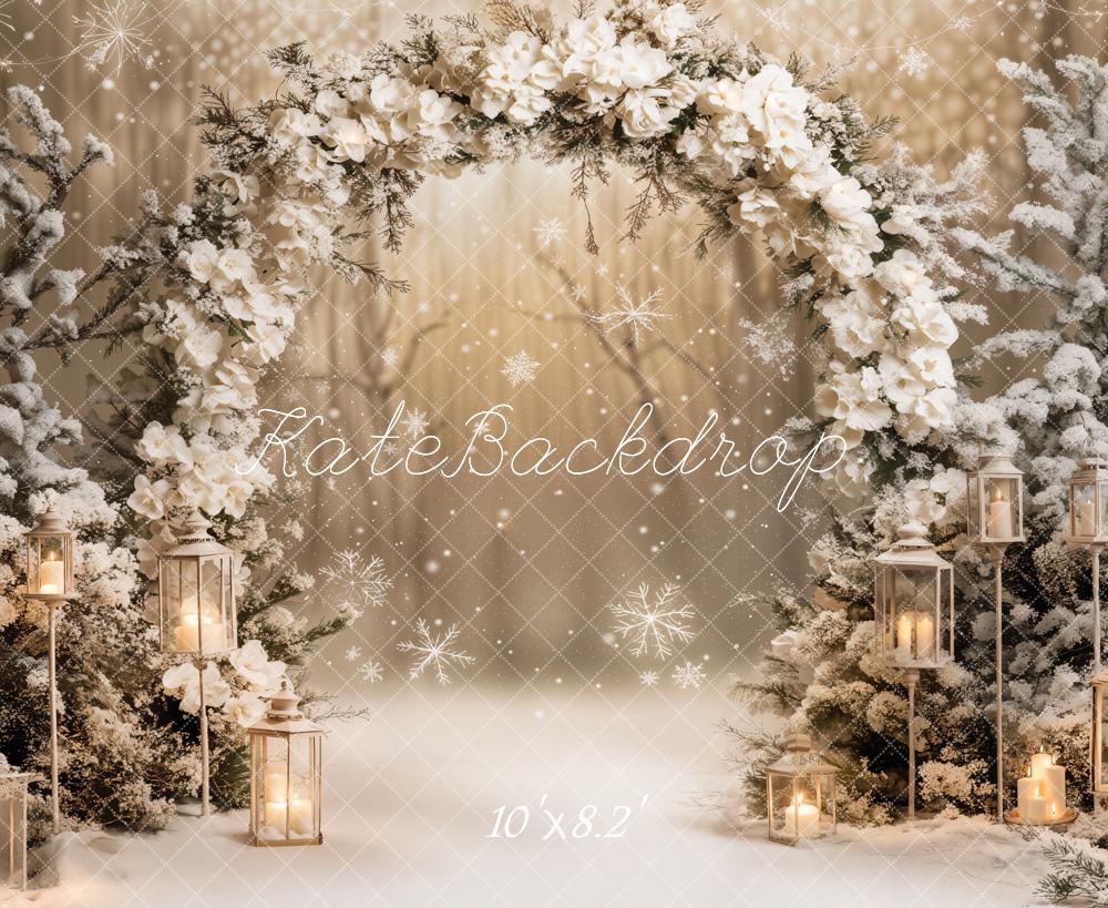 Kate Winter Flower Arch Snow Backdrop Designed by Chain Photography