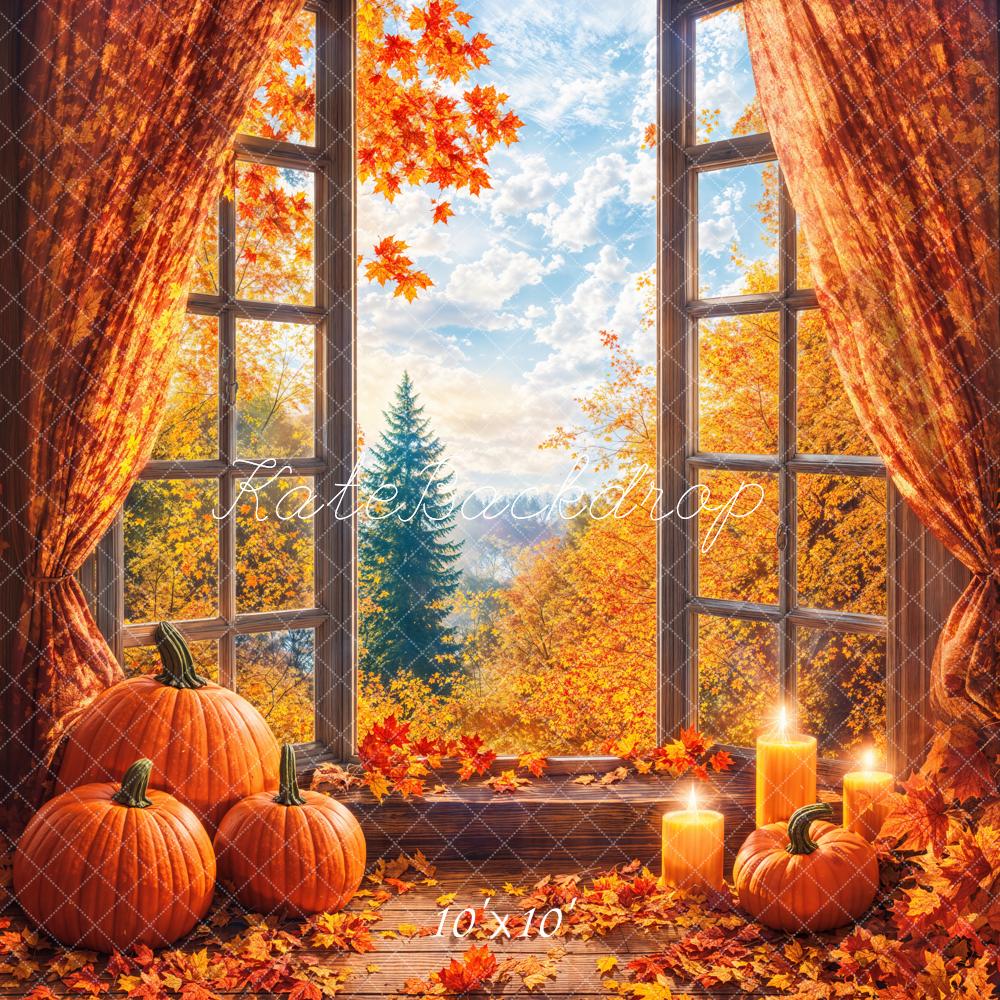 Kate Fall Pumpkins Window Backdrop Designed by Chain Photography