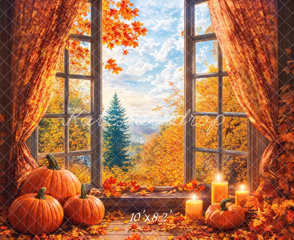 Kate Fall Pumpkins Window Backdrop Designed by Chain Photography