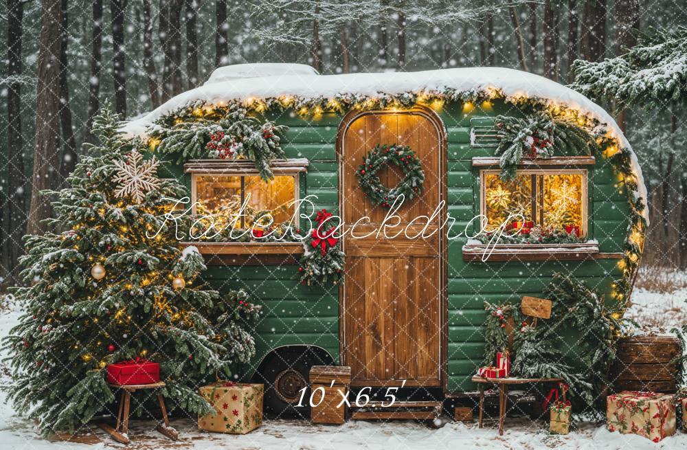 Kate Green Camper Snow Woods Backdrop Designed by Emetselch - Kate Backdrop AU